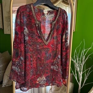 Chico's Red Patterned Blouse